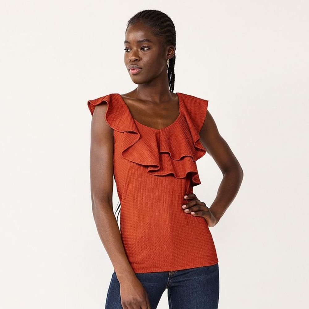 NWT Nine West Women Sleeveless Tiered Flutter Top Dogwood Red Size 4X